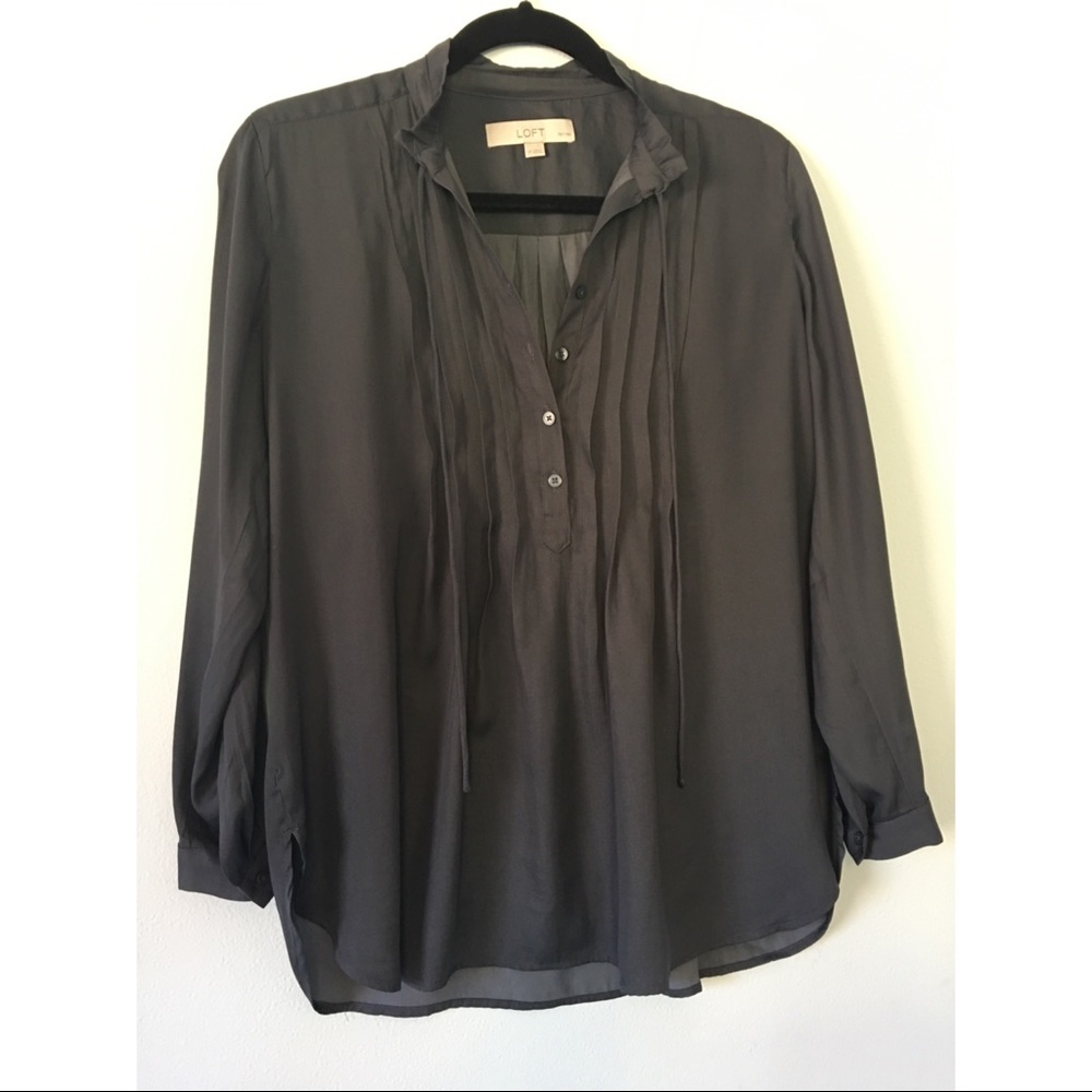LOFT Small Petite Dark Grey Long Sleeve Blouse